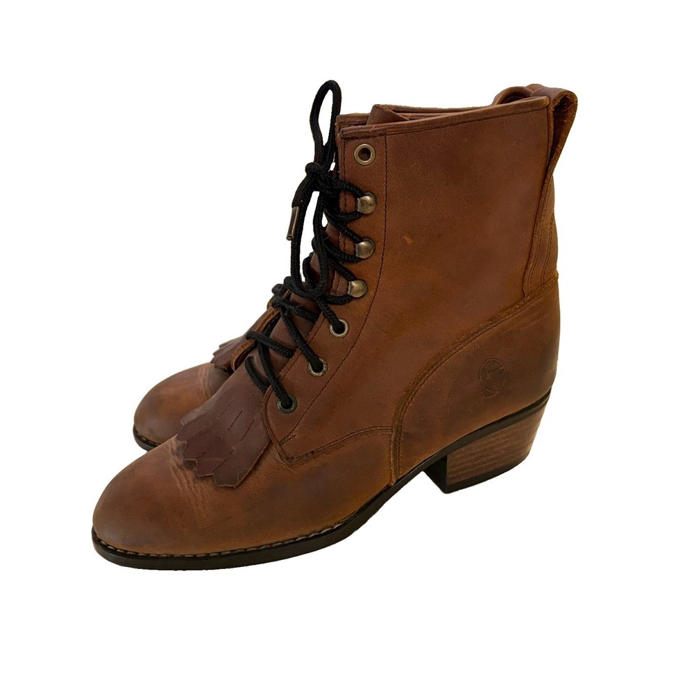 Vtg Durango Brown Kiltie Cowgirl Western Lace Up Roper Boots Witch Victorian 8